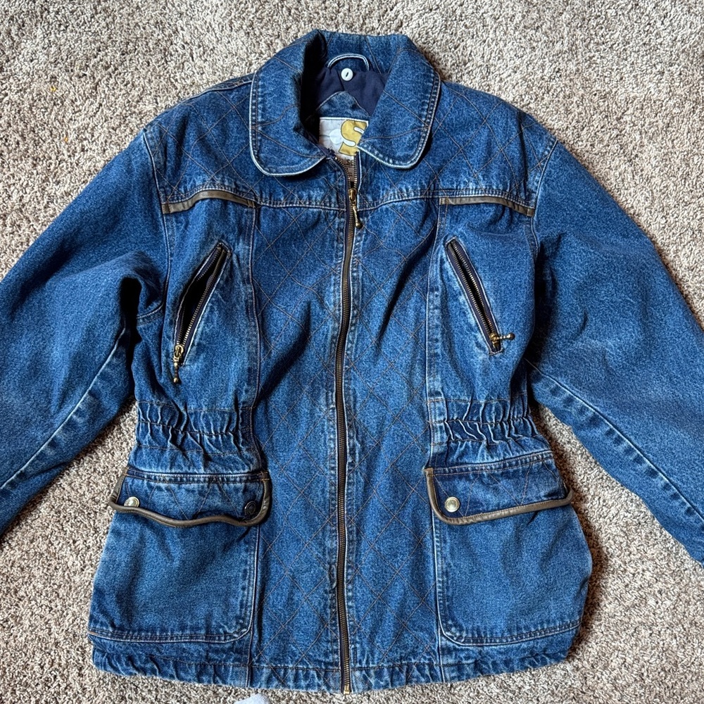 VTG 90's Current Seen Oversized Lined Zipper Denim Jean Coat Jacket SZ M Medium